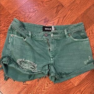 SER.O.YA Green Distressed Jean Shorts